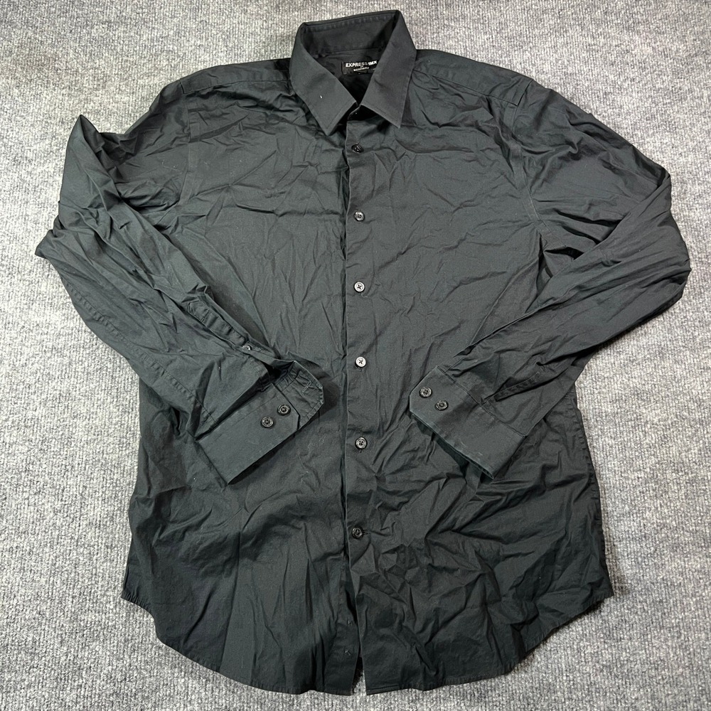 Express 1MX Modern Fit Shirt Mens Med Black Long Sleeve Button Down Dress Shirt